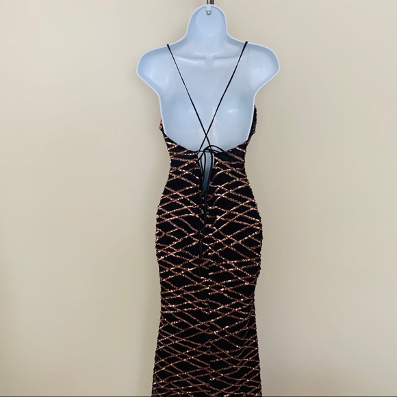 Gorgeous Formal Black and Bronze Sequin Dress - Picture 8 of 11